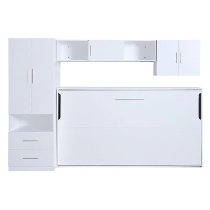 Twin Size Murphy Bed with Open Shelves and Storage Drawers