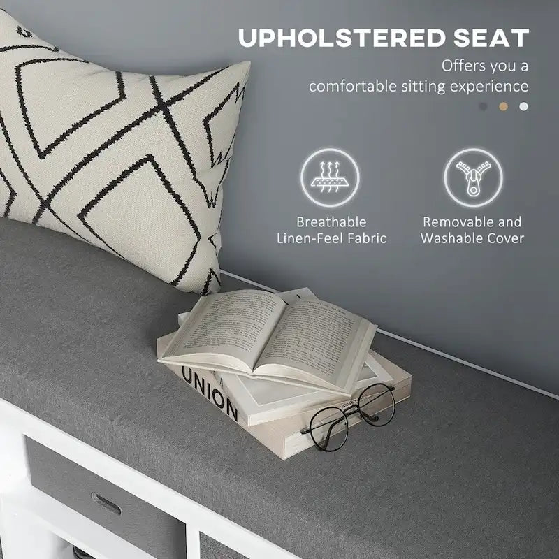 Shoe Bench with Cushion,Storage Bench for Entryway with Padded Seat,2 Drawers and Adjustable Shelf for Hallway