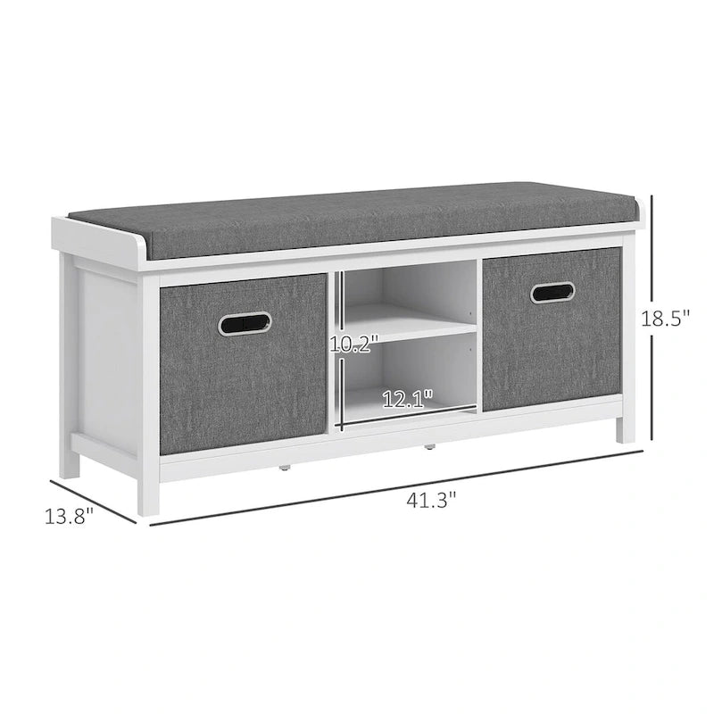 Shoe Bench with Cushion,Storage Bench for Entryway with Padded Seat,2 Drawers and Adjustable Shelf for Hallway