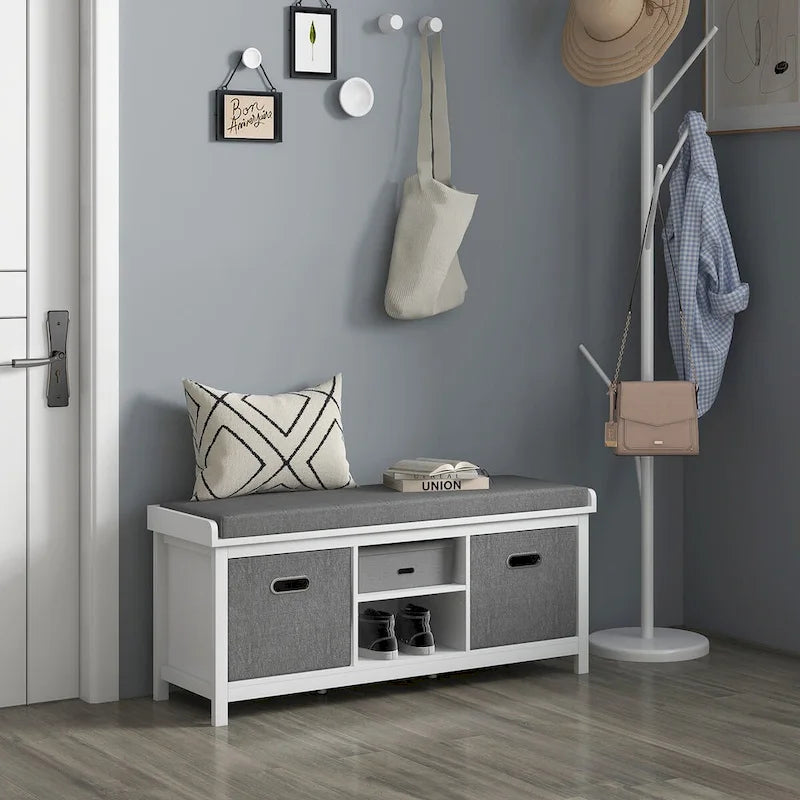 Shoe Bench with Cushion,Storage Bench for Entryway with Padded Seat,2 Drawers and Adjustable Shelf for Hallway