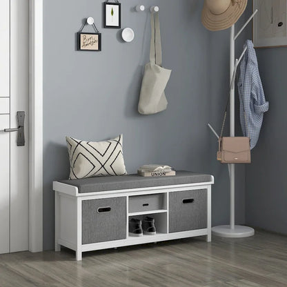 Shoe Bench with Cushion,Storage Bench for Entryway with Padded Seat,2 Drawers and Adjustable Shelf for Hallway