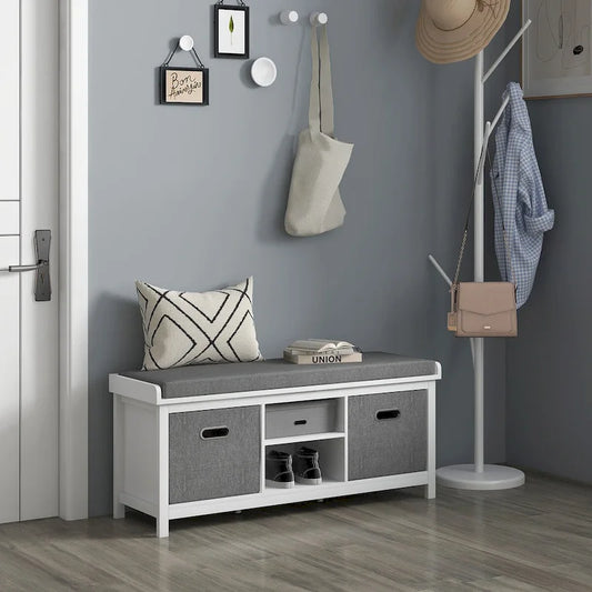 Shoe Bench with Cushion,Storage Bench for Entryway with Padded Seat,2 Drawers and Adjustable Shelf for Hallway
