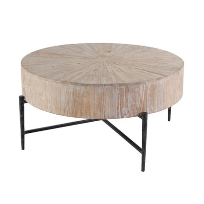 38.5-Inch Wide Round Wood and Iron Coffee Table