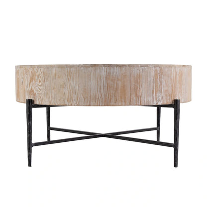 38.5-Inch Wide Round Wood and Iron Coffee Table