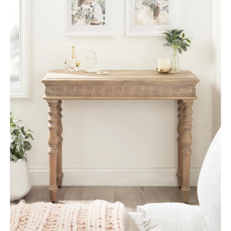 Carved Wood Entryway Table — 36x14x30