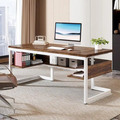 63 Executive Desk with Shelves, Computer Desk for Home Office