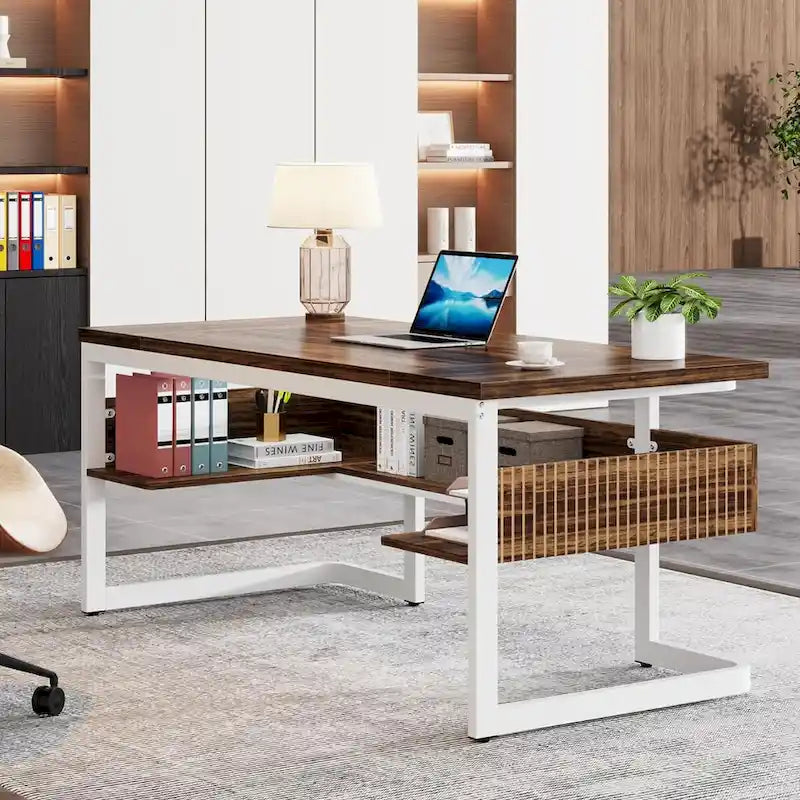 63 Executive Desk with Shelves, Computer Desk for Home Office