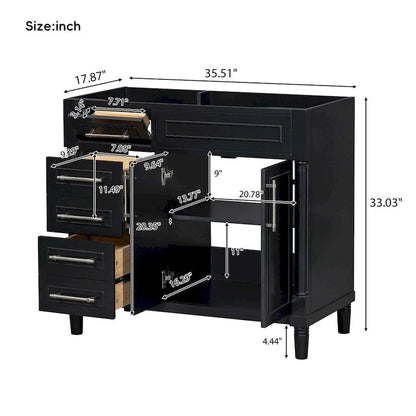 36 Wood Bathroom Vanity with Drawers and Adjustable Shelf (No Sink)